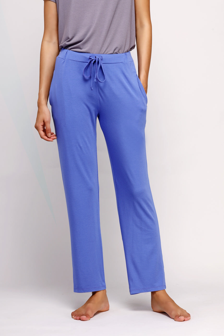 Relaxed blue straight lounge set for comfortable, casual wear.