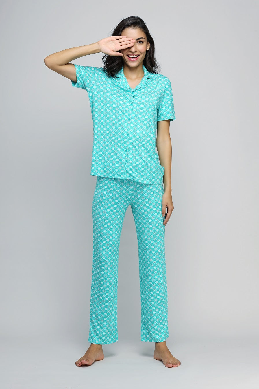 A night in Barcelona Button Down Pajama Set
