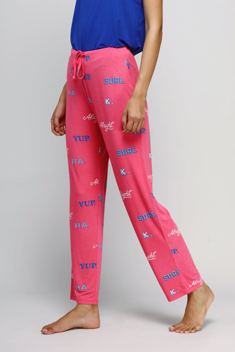 Sure Ok Pajamas in pink with trendy printed sayings.