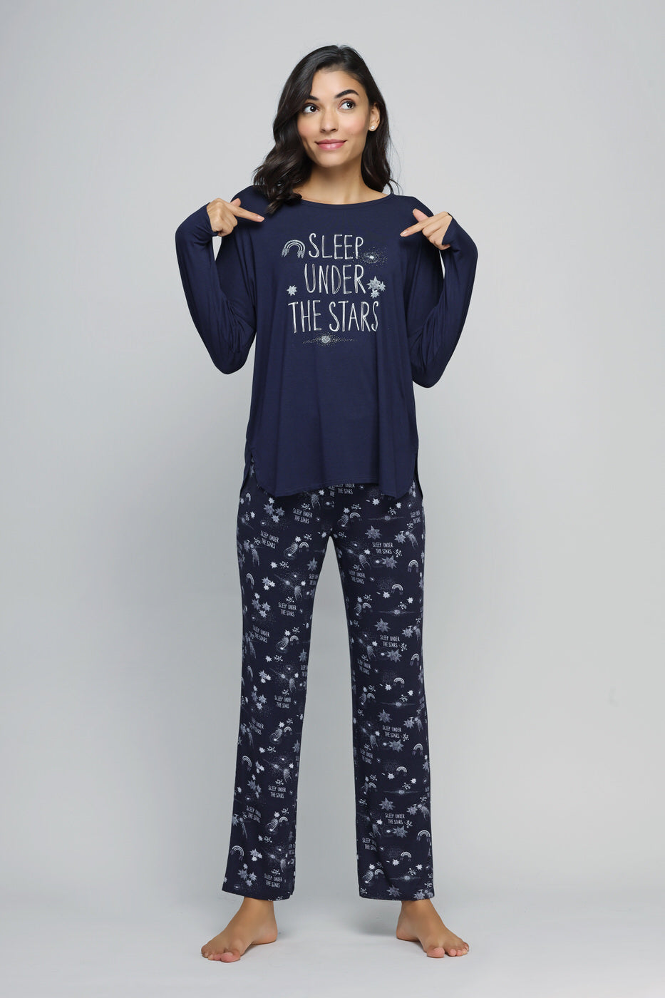 Starry Night Pajama Set featuring "Sleep Under the Stars" design.