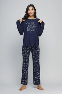 Starry Night Pajama Set featuring "Sleep Under the Stars" design.