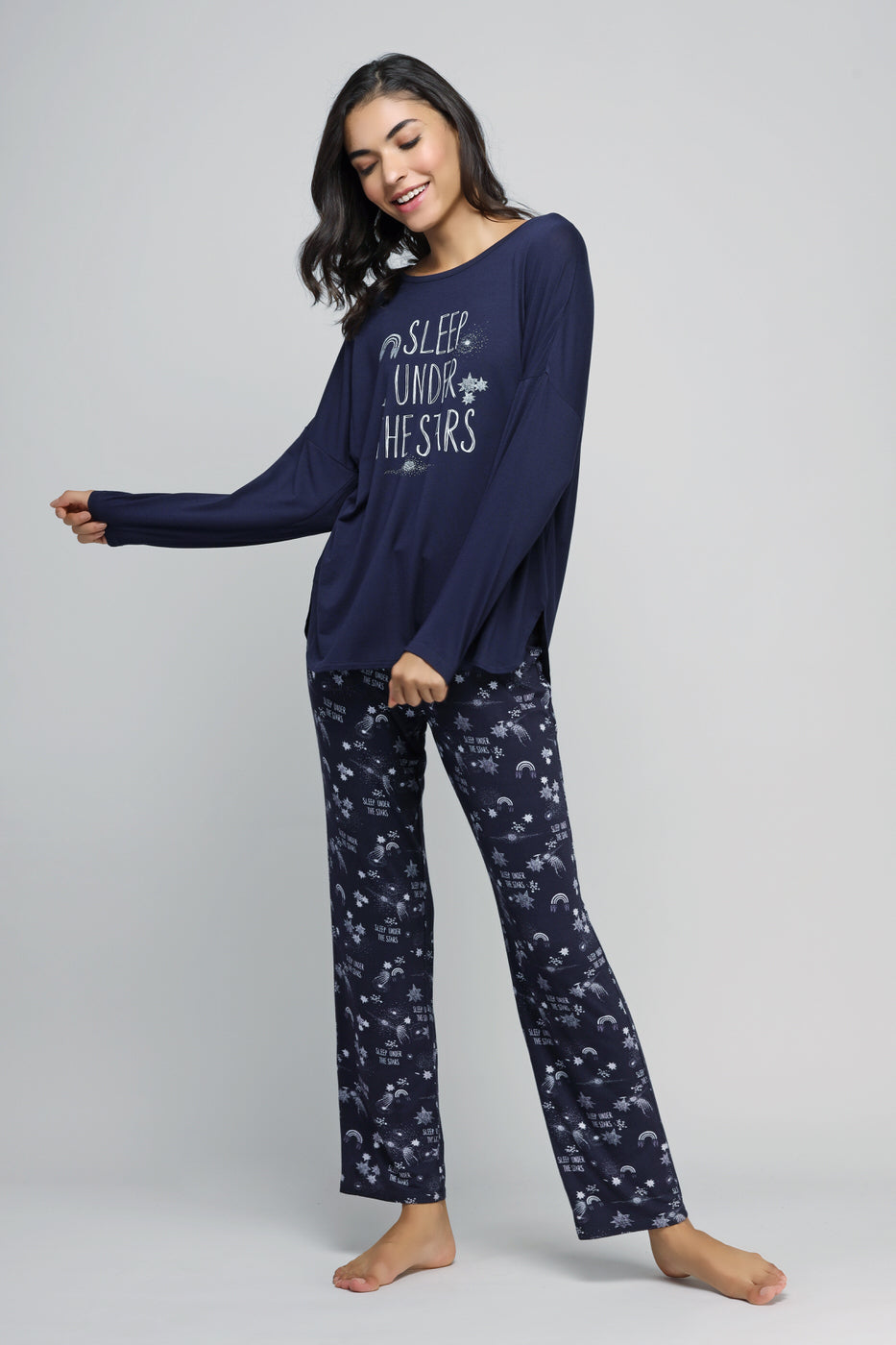 Starry Night Pajamas set featuring cozy long sleeves and printed pants.