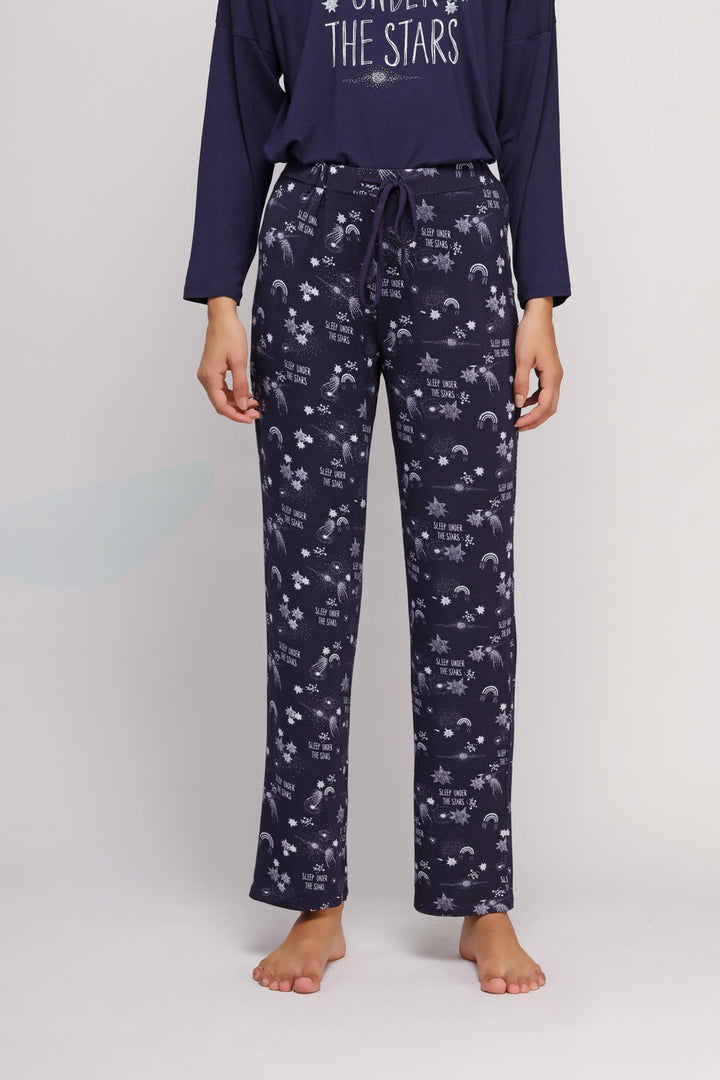 Starry Night Pajama Set featuring cozy pants and long sleeve top.