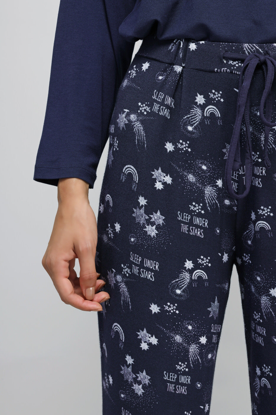 Starry Night Pajama Set featuring celestial patterns and cozy design.