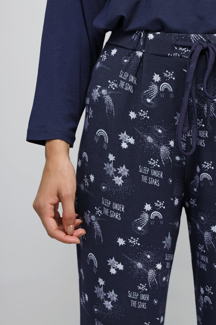 Starry Night Pajama Set featuring celestial patterns and cozy design.