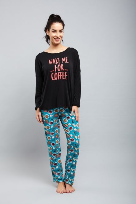 Brunch Ready Pajamas with playful coffee-themed design and comfy fit.