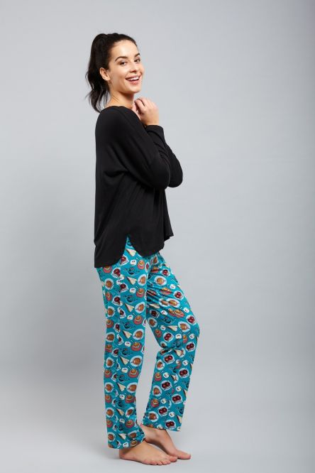 Brunch Ready Pajamas in playful, colorful donut print for cozy comfort.