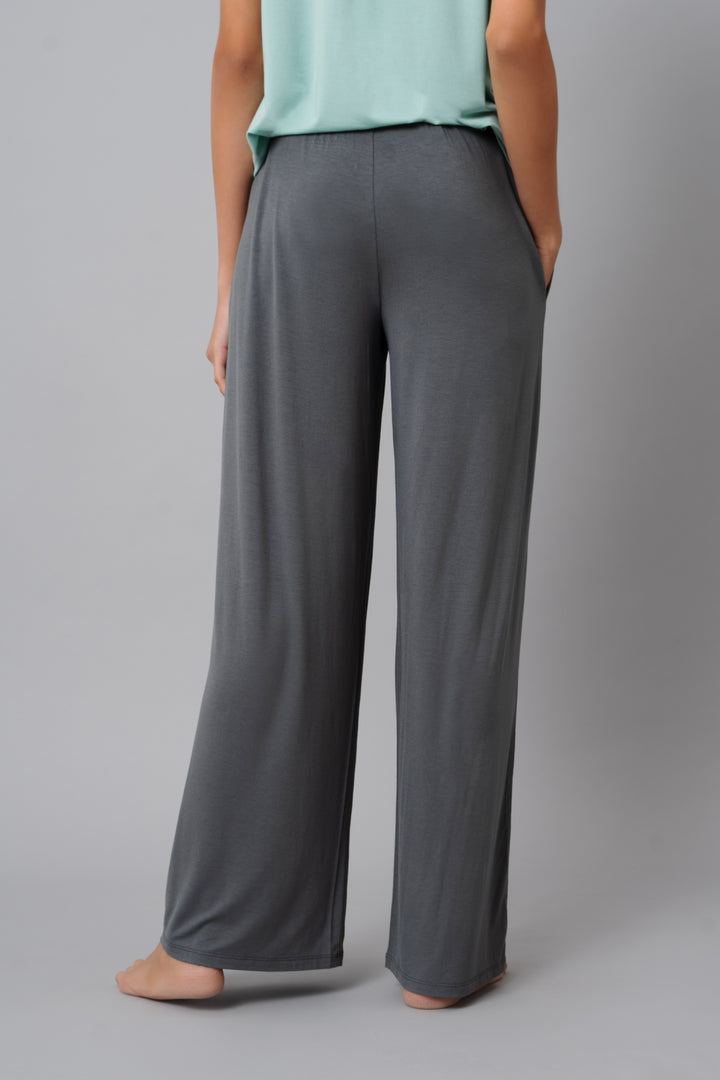 Back view of Grey Pearl Flared Lounge Set with pockets.