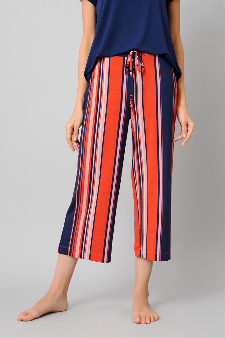 Classic Stripe Capri Set featuring vibrant stripes and comfortable fit.
