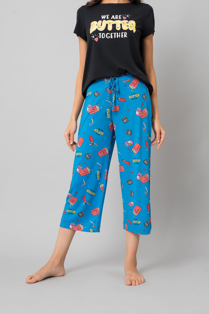 Butter Together Capri Set featuring playful graphic top and colorful pants.