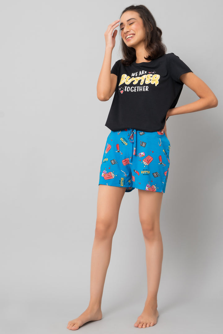 Butter Together Shorts Set with playful print and stylish fit.