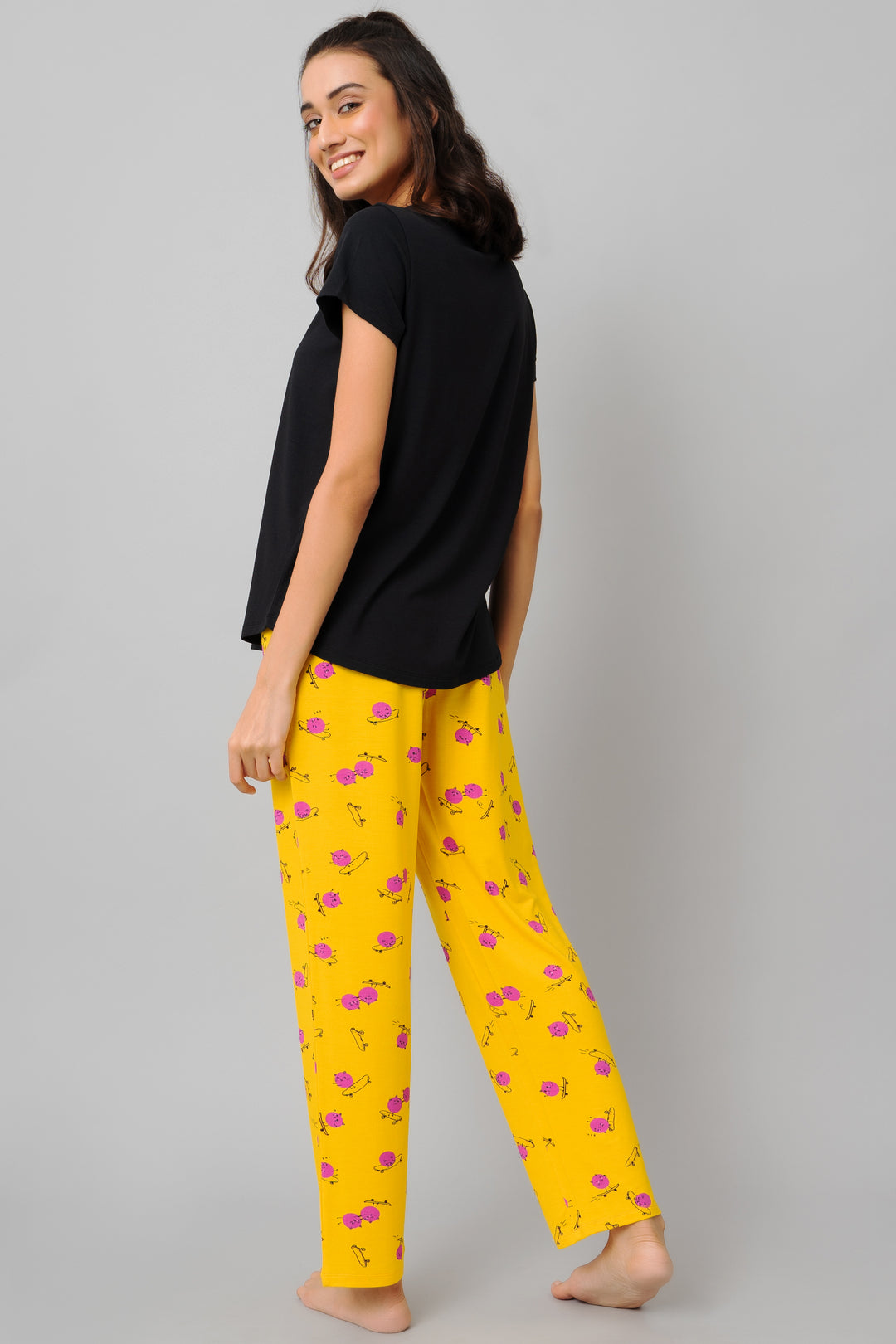 Fuffy Kitty Pajamas featuring colorful floral design and comfortable casual style.