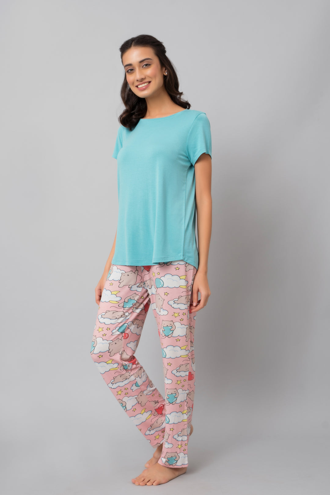 Dreamy Day Pajama Set featuring cute cloud and bear design.