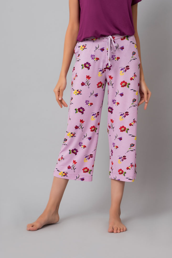 Floral patterned Winter Romance Capri Set for stylish and cozy relaxation.