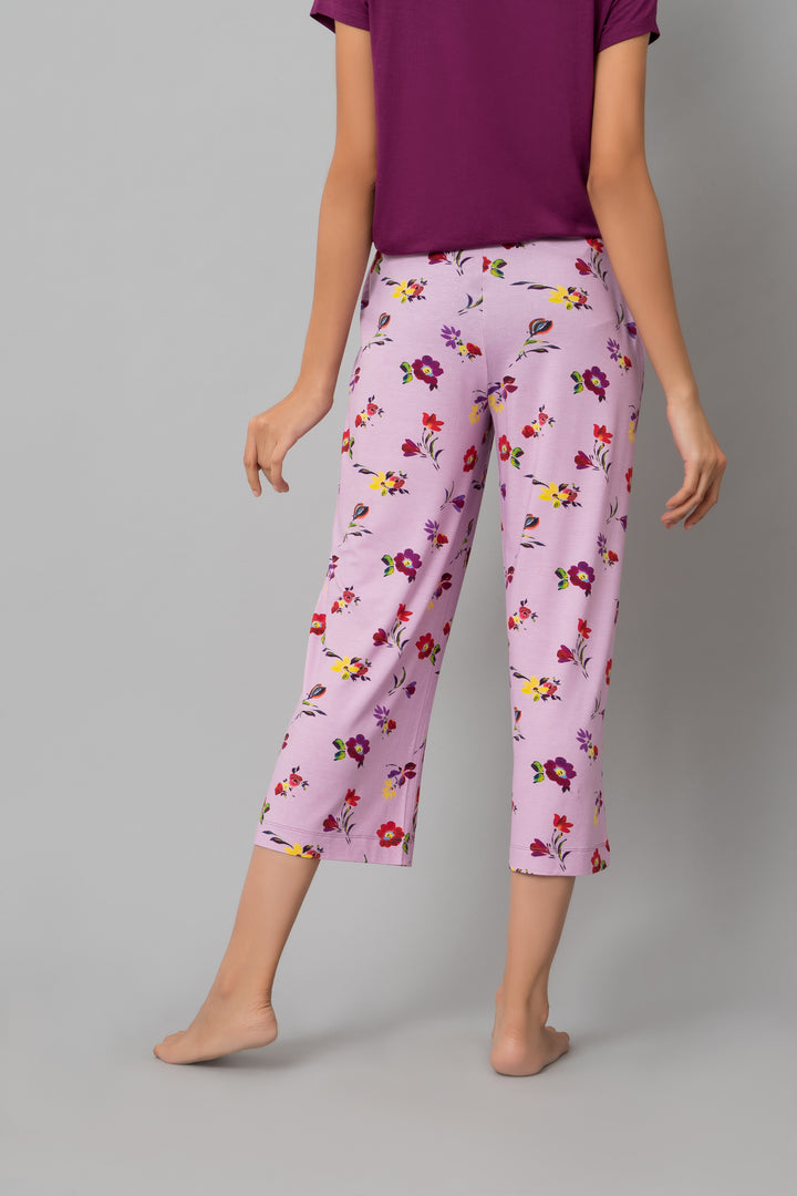 "Winter Romance Capri Set featuring floral design and relaxed fit."