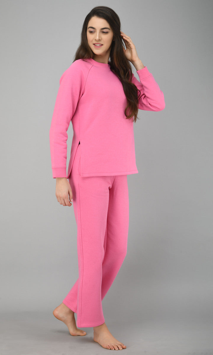 Feisty Pink Fleece Lounge Pant on a model in casual pose.