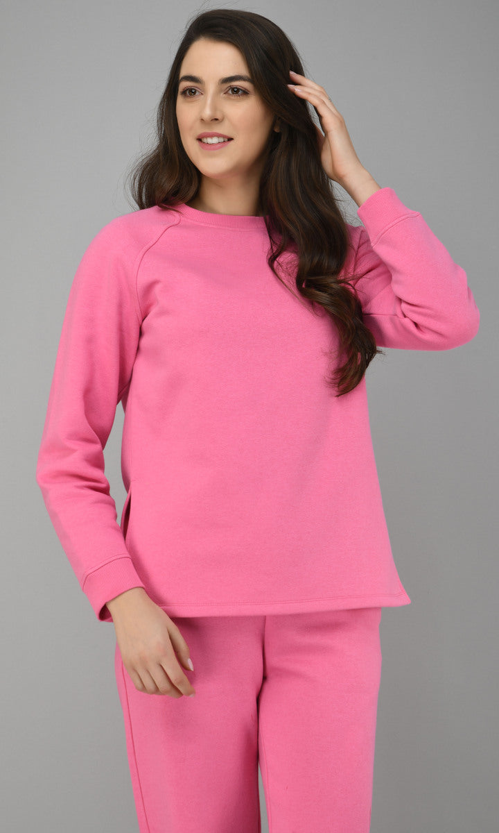 Feisty Pink Fleece Sweatshirt for stylish and comfortable casual wear.