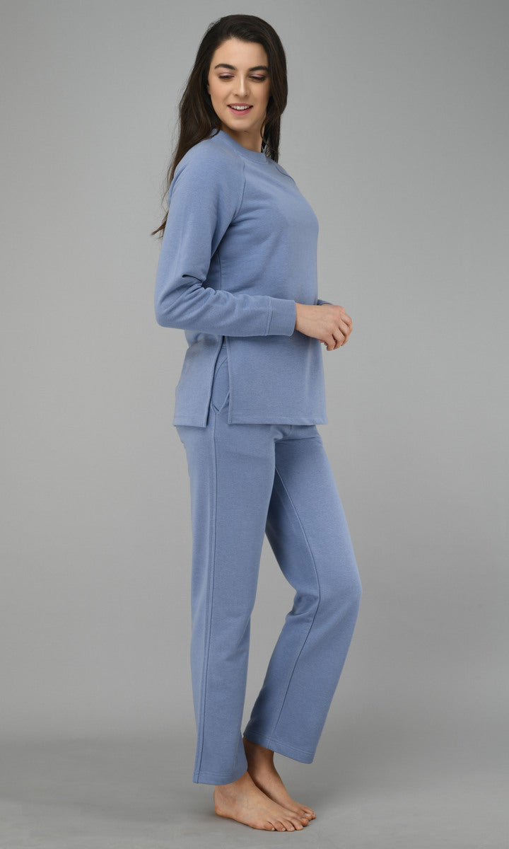 Ice-Blue Fleece Long Pullover Set