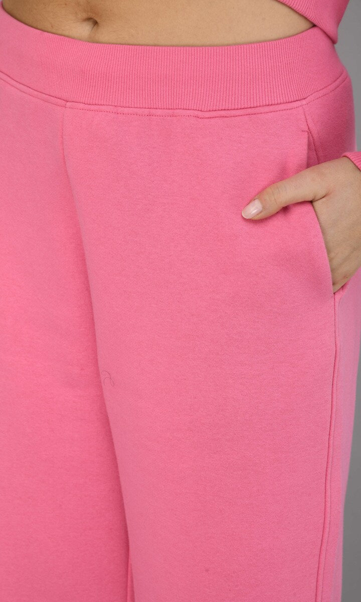 Feisty Pink Fleece Lounge Set featuring soft, cozy fabric and pockets.
