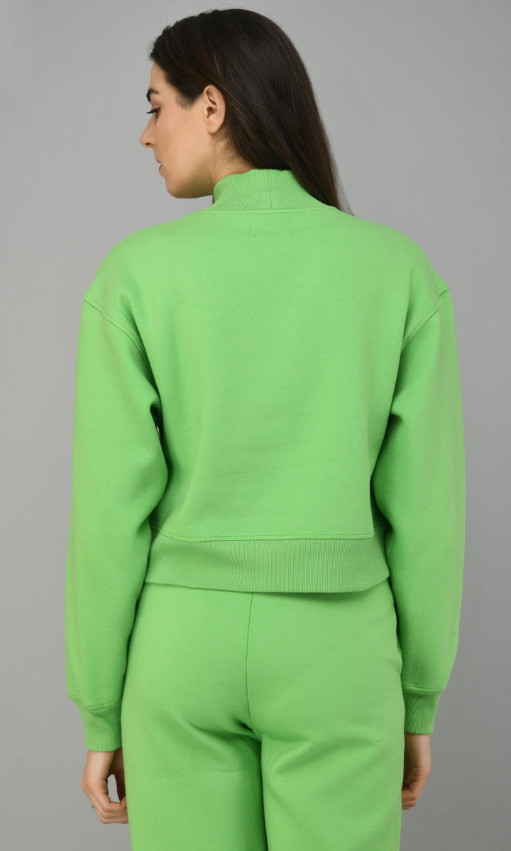 Glam Green Fleece Sweatshirt back view, stylish and cozy design.