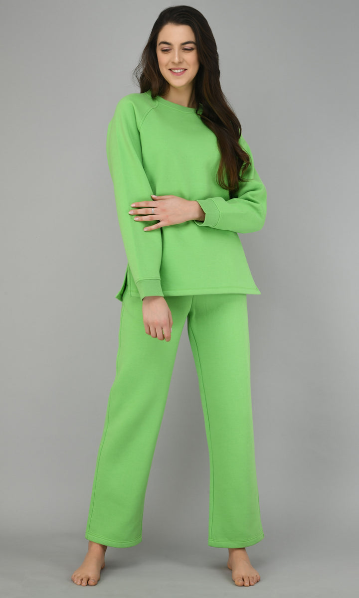 Glam Green Fleece Lounge Set for comfort and style.