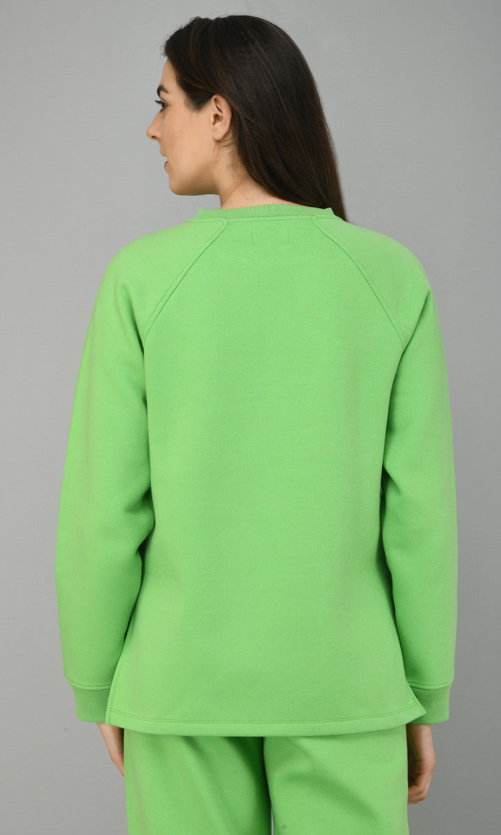 Glam Green Fleece Long Pullover Set back view for women.