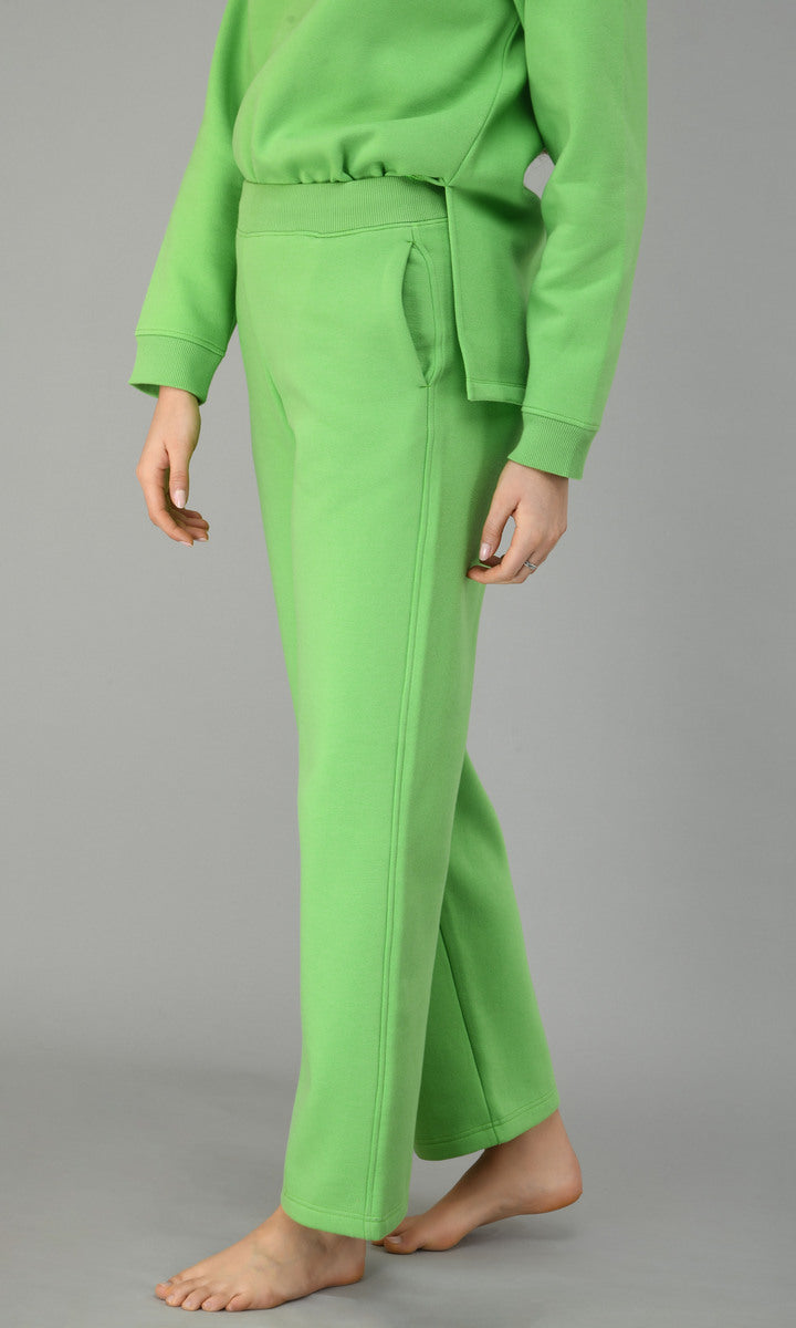 Glam green fleece long pullover set for casual comfort and style.