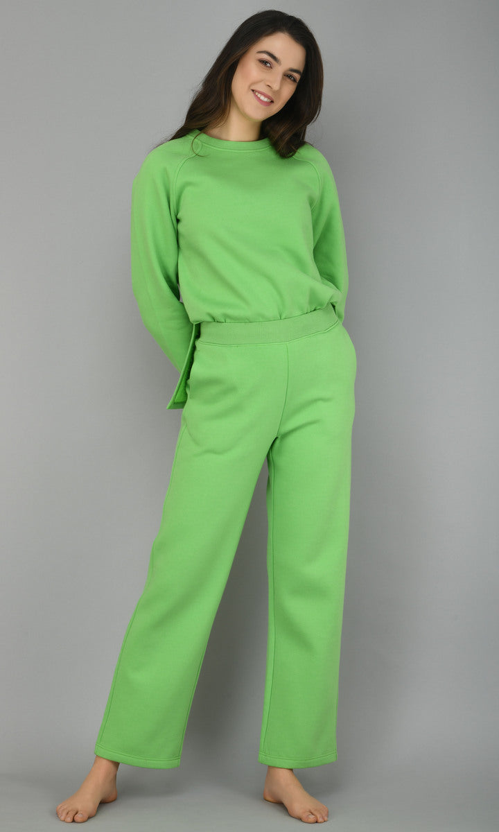 Glam Green Fleece Long Pullover Set for cozy and stylish comfort.