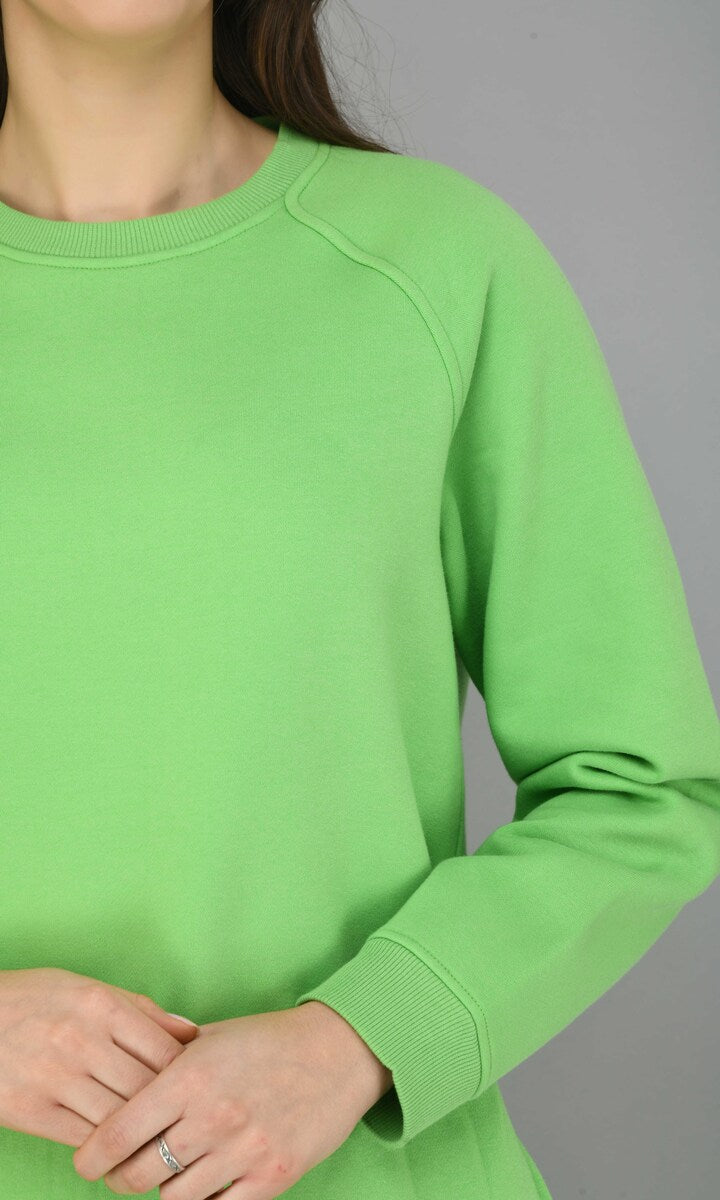 Glam Green Fleece Long Pullover Set for stylish comfort.