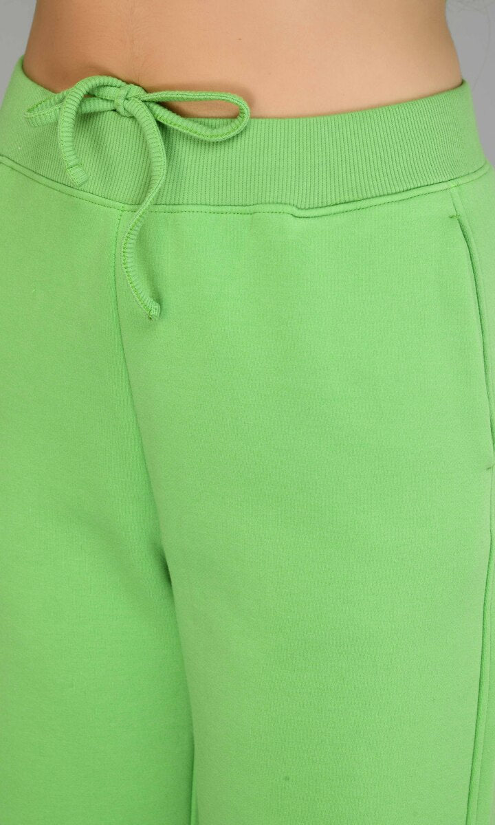 Glam Green Fleece Long Pullover Set close-up of waistband and tie.