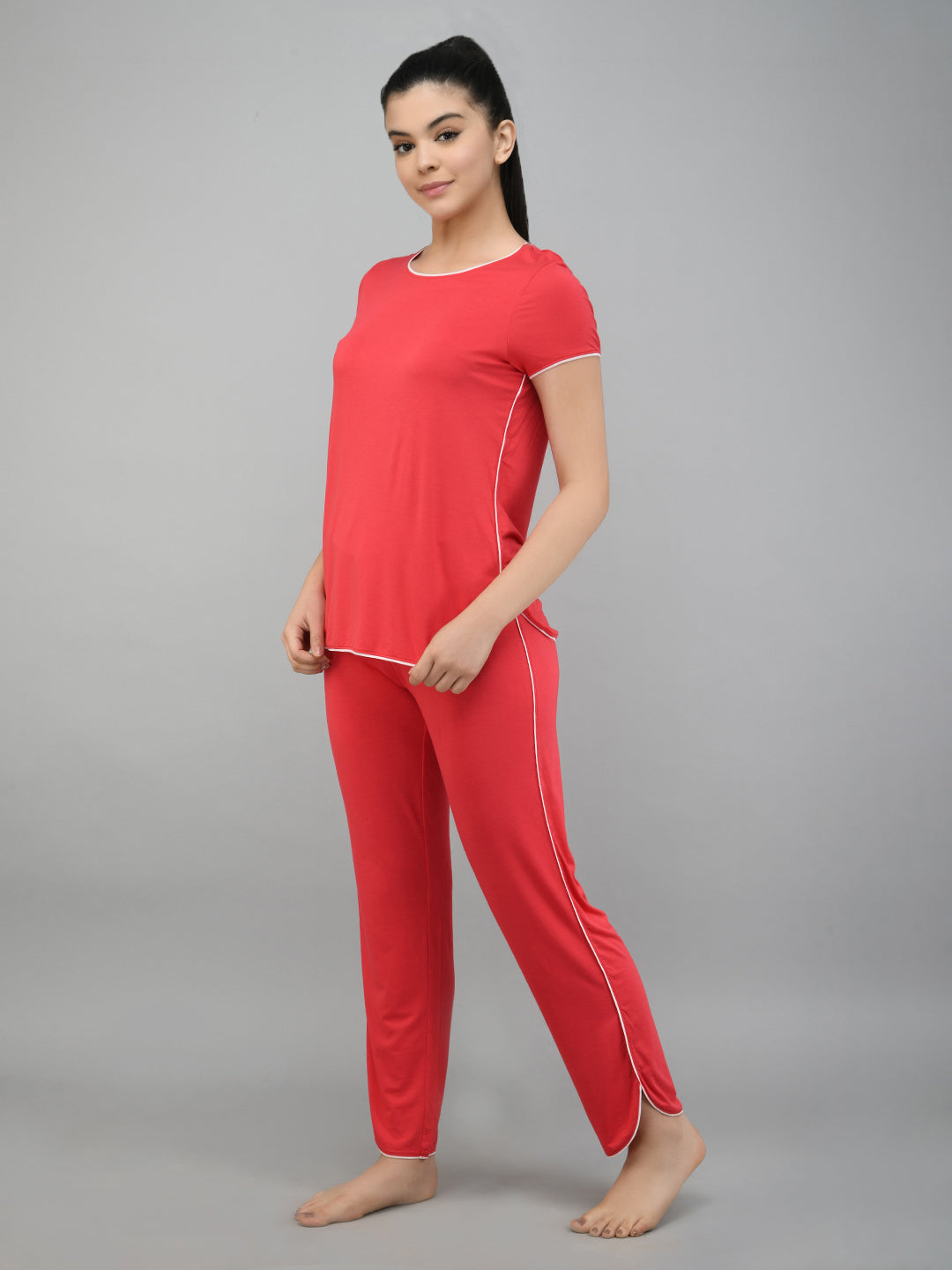 Love Red Piping Pajamas in stylish feminine design for comfort and elegance.