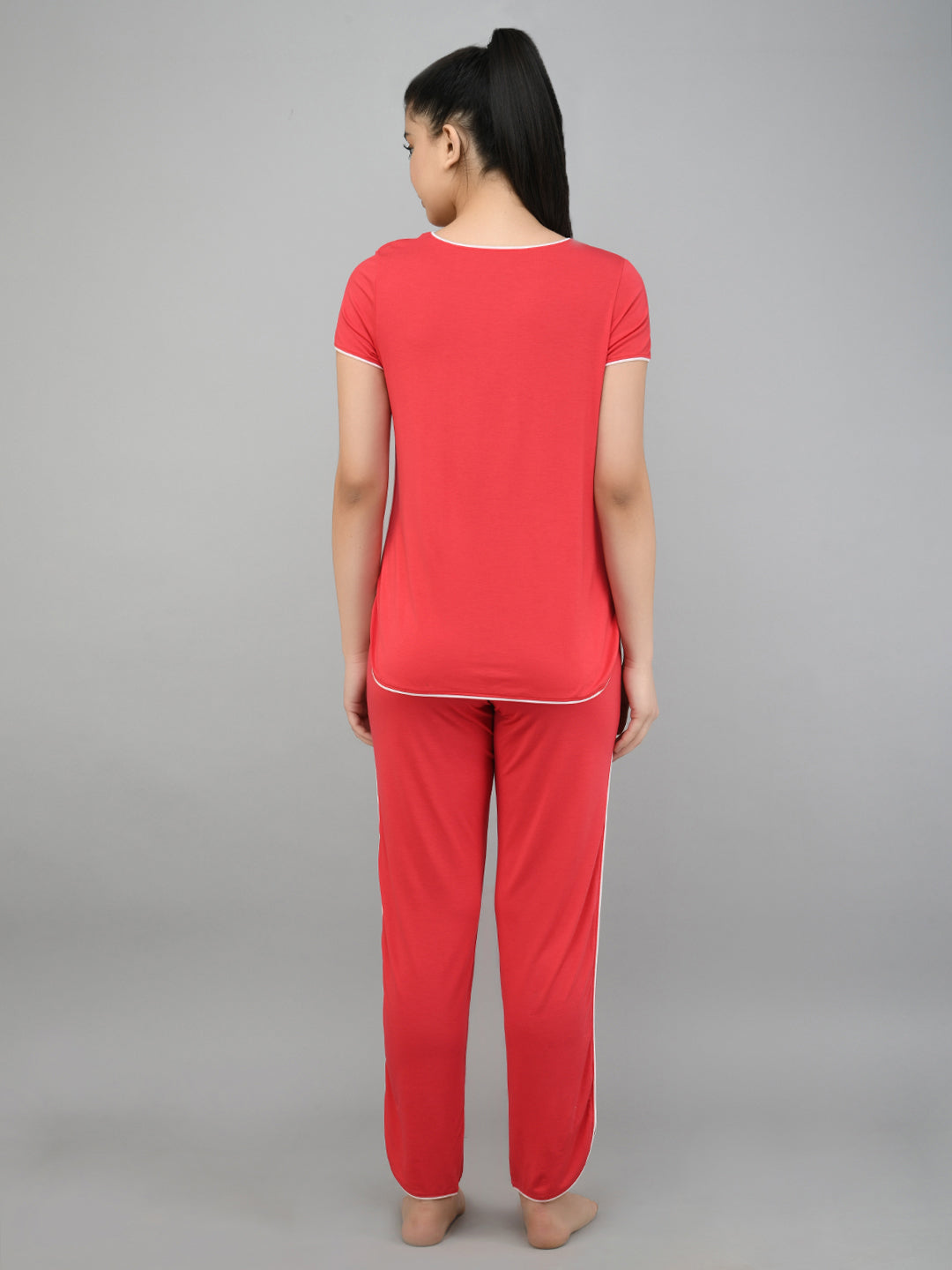 Back view of Love Red Piping Pajamas for women.