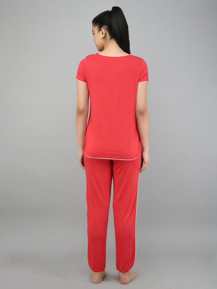 Back view of Love Red Piping Pajamas for women.