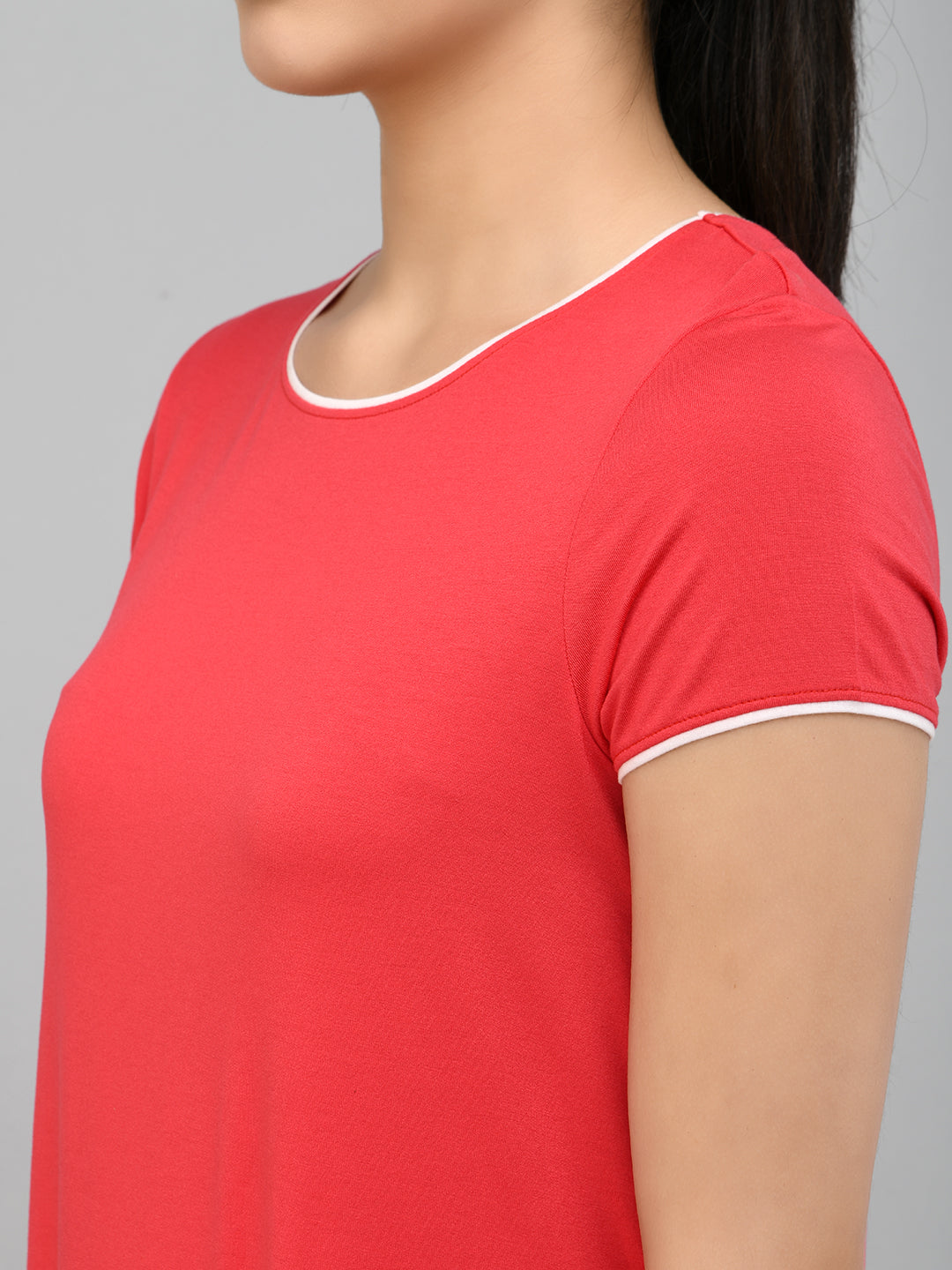 Love Red Piping Pajama Set close-up of neckline and sleeve design.