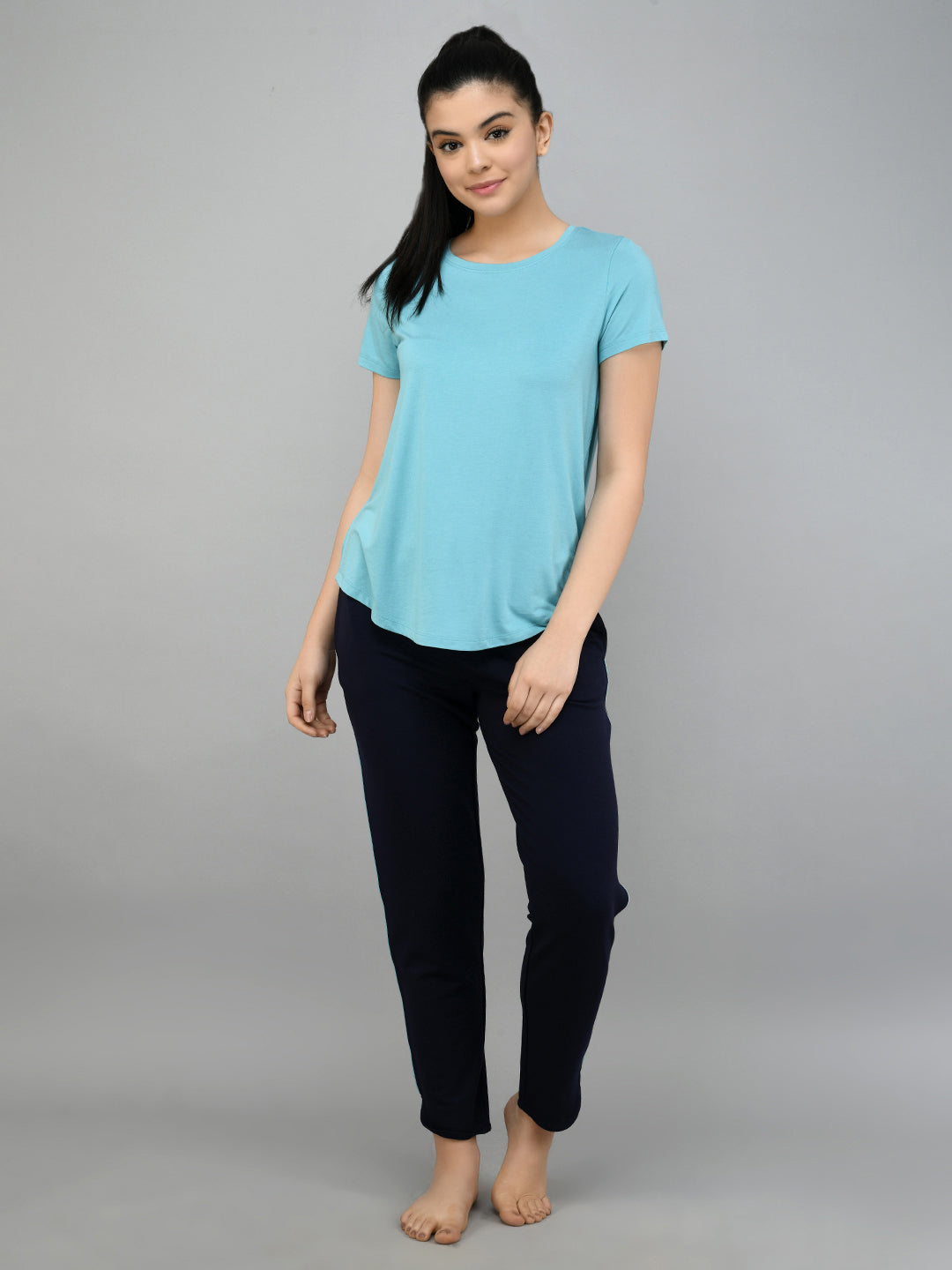 Navy Jogger With Teal Piping Set