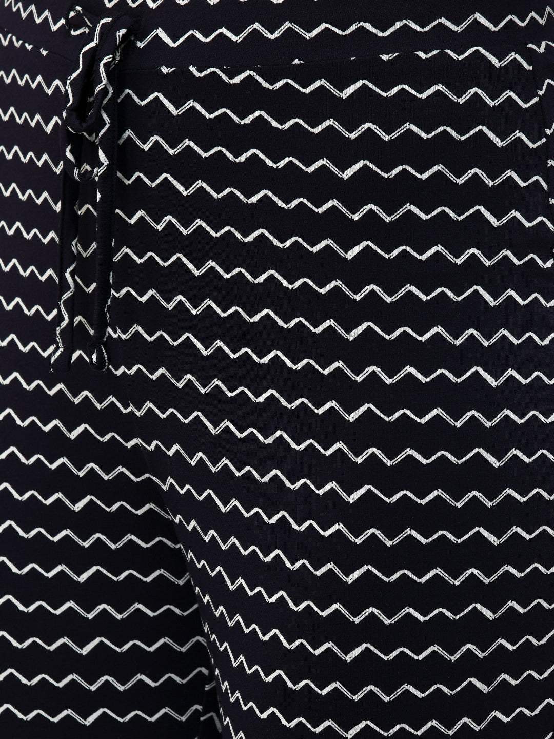 Hey Siri Pajama Set with black zigzag patterned fabric.