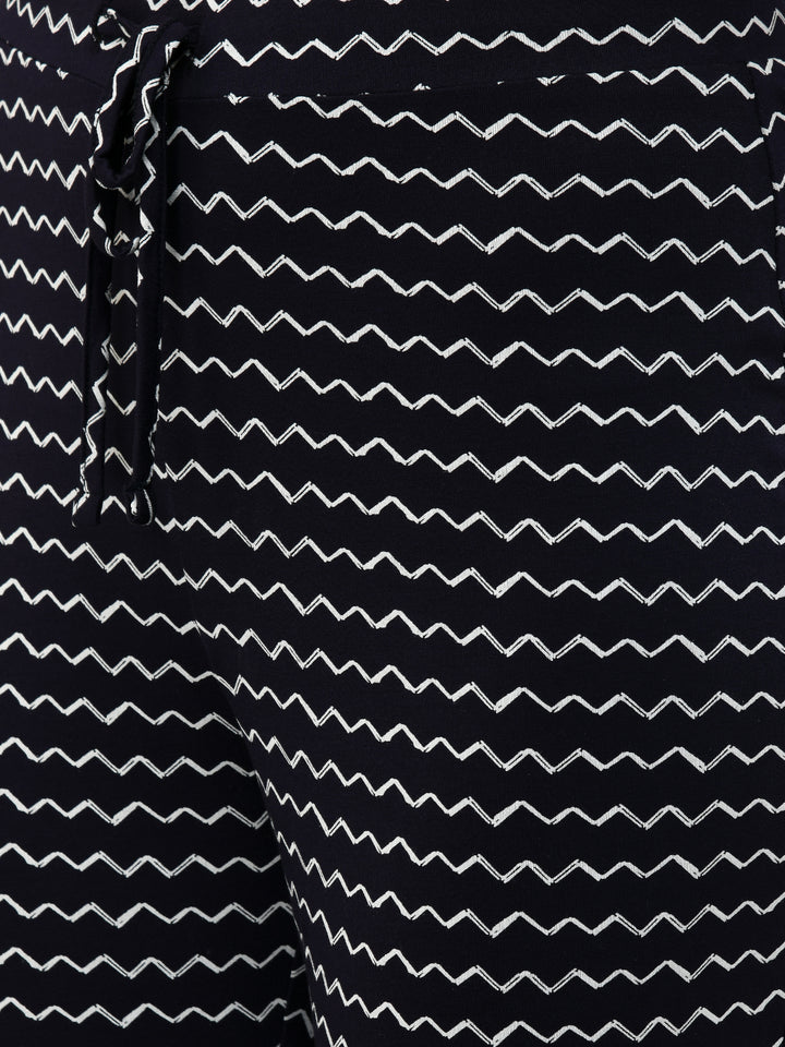 Hey Siri Pajama Set with black zigzag patterned fabric.