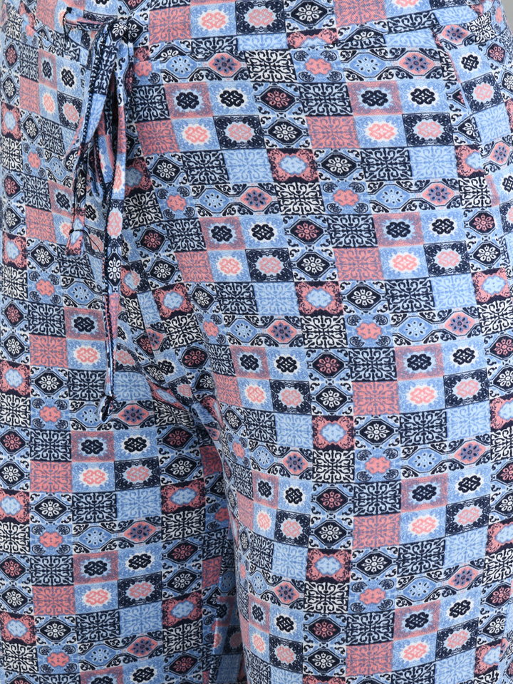 Classic mosaic button down pajama set in stylish patterned fabric.