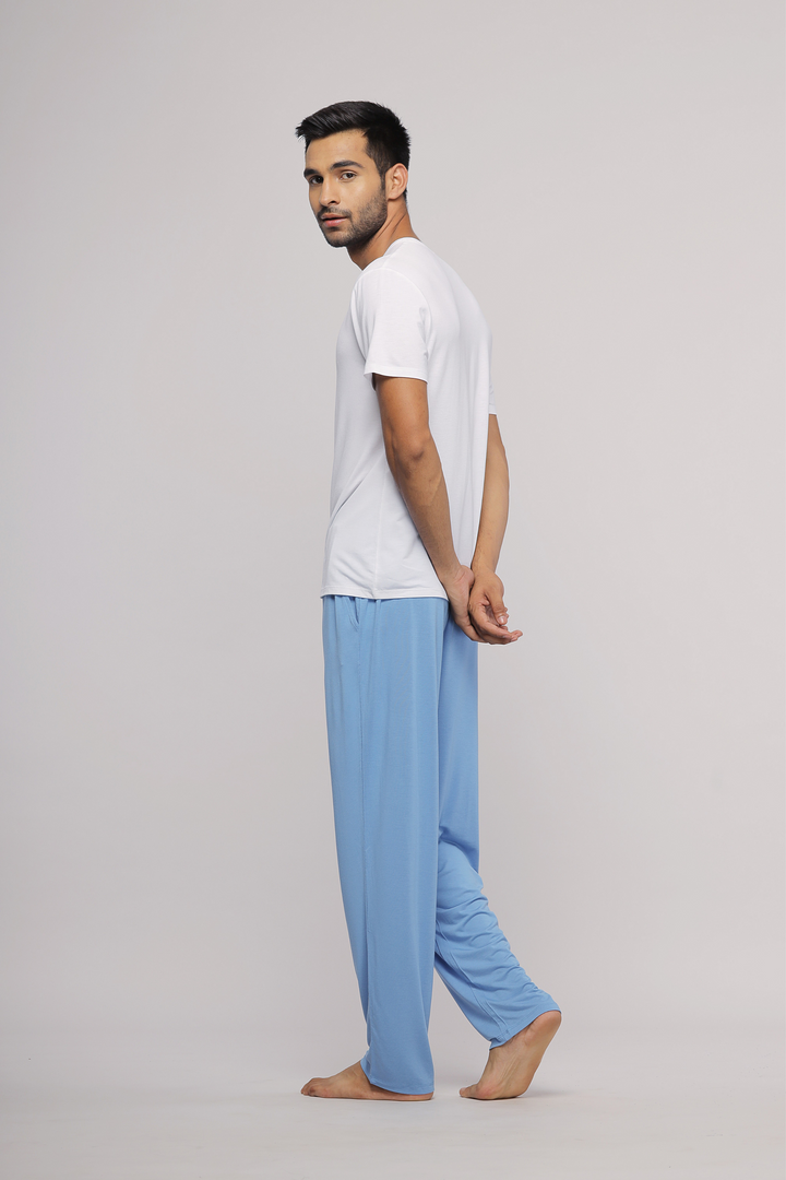 Horizon Blue men's pajama set featuring a comfortable t-shirt and pants.