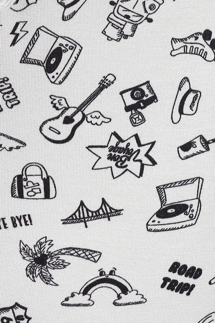 Bon Voyage Shorts Set with fun travel-themed graphic patterns.