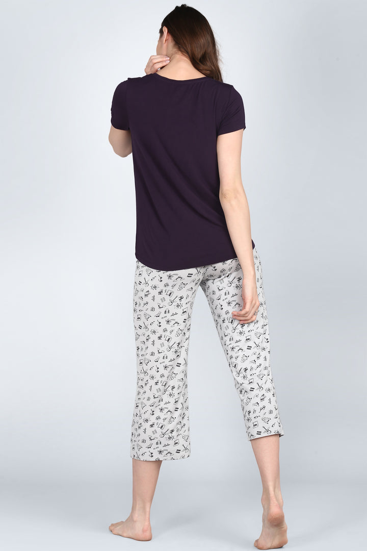 Love Sleep Blue Capri Set featuring casual back view of model.