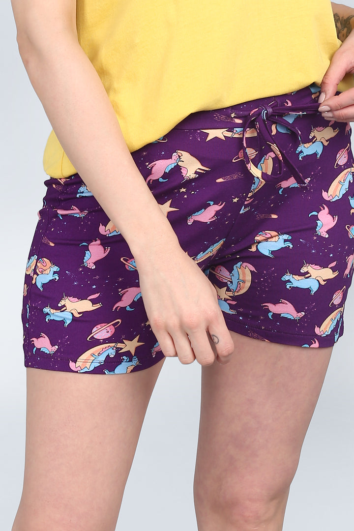 Spaced Out Unicorn Shorts Set with playful unicorn design.