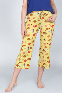Social Vegan Capri with fun food print, perfect for casual wear.