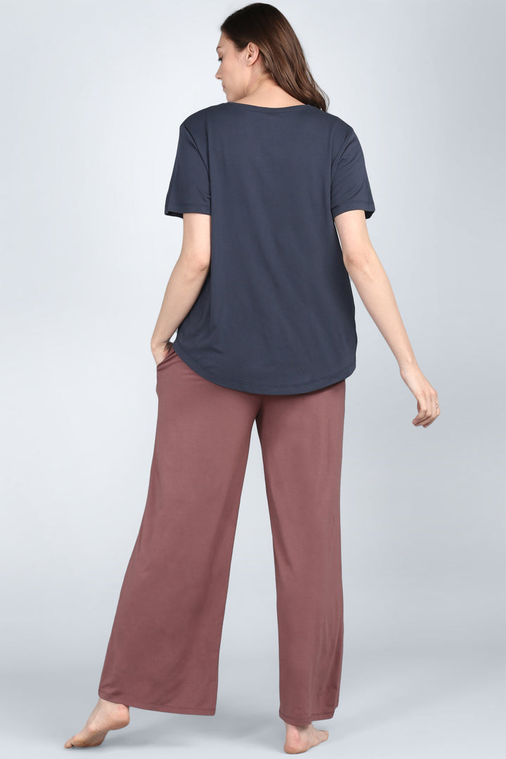 Stylish Rose Taupe Lounge Set showcasing relaxed fit top and pants.