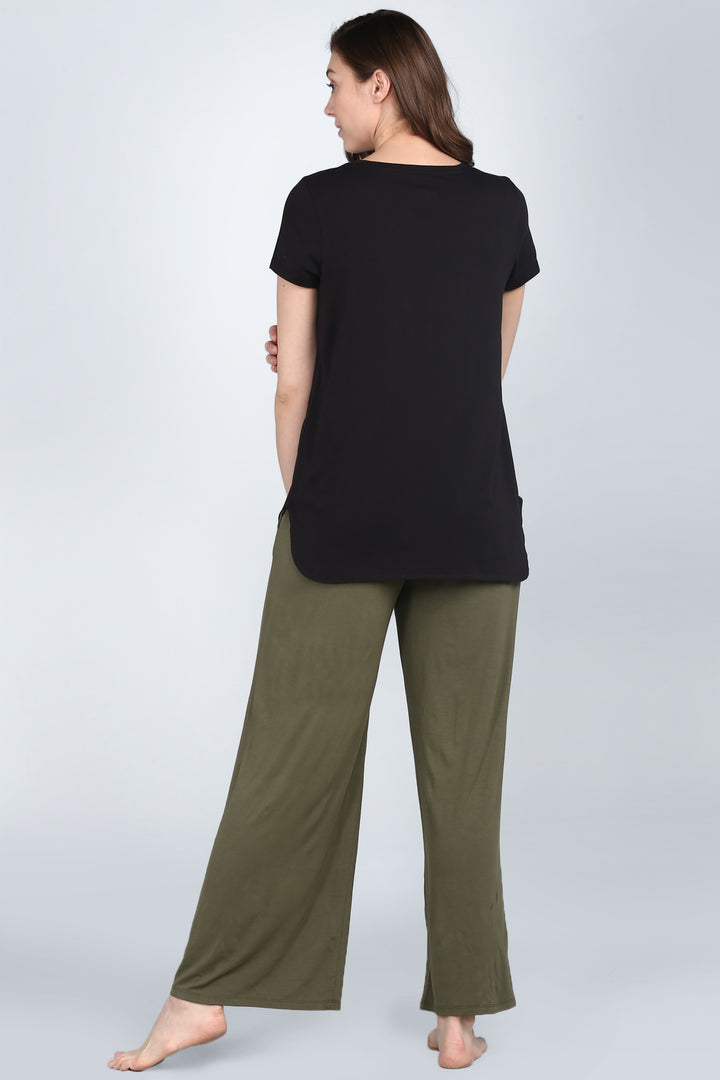 Elegant black lounge set for women with chic, comfortable style.