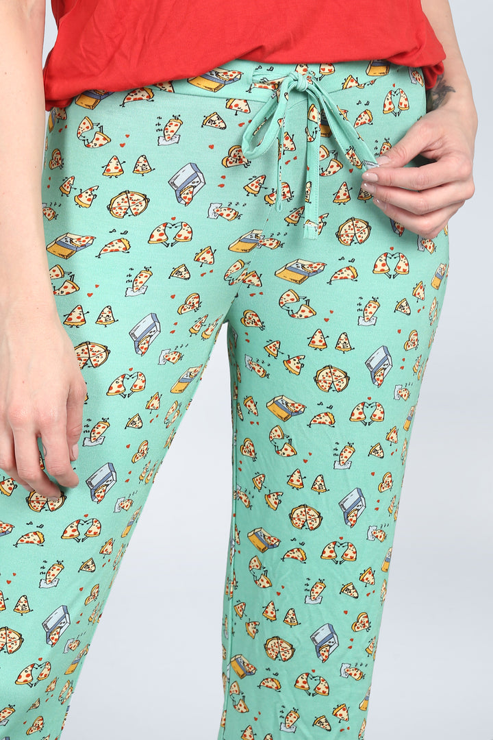 Pizza-themed pajamas with fun, colorful prints and comfortable fit.