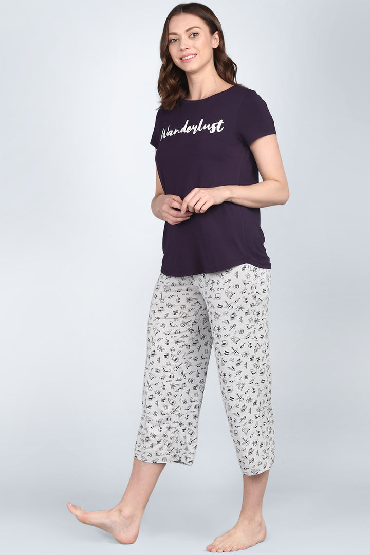 Wanderlust-themed women's Capri set in comfortable casual style.