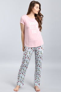 "Cozy 'Donut Kill My Vibe' pajama set for stylish relaxation."