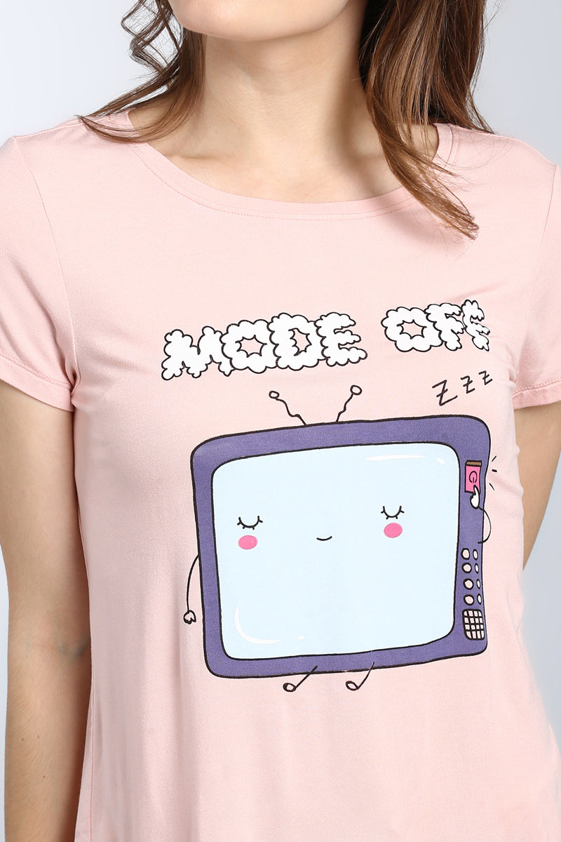 Cute pink Sleepyhead Top with cartoon television graphic design.
