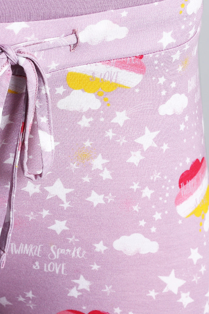 Day Dream Sparkle Pajamas with colorful cloud and star print.